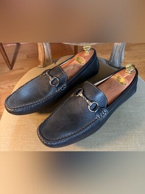 1901 Naples Men's Leather Horsebit Driving Loafer Shoes 11 Black EXCELLENT